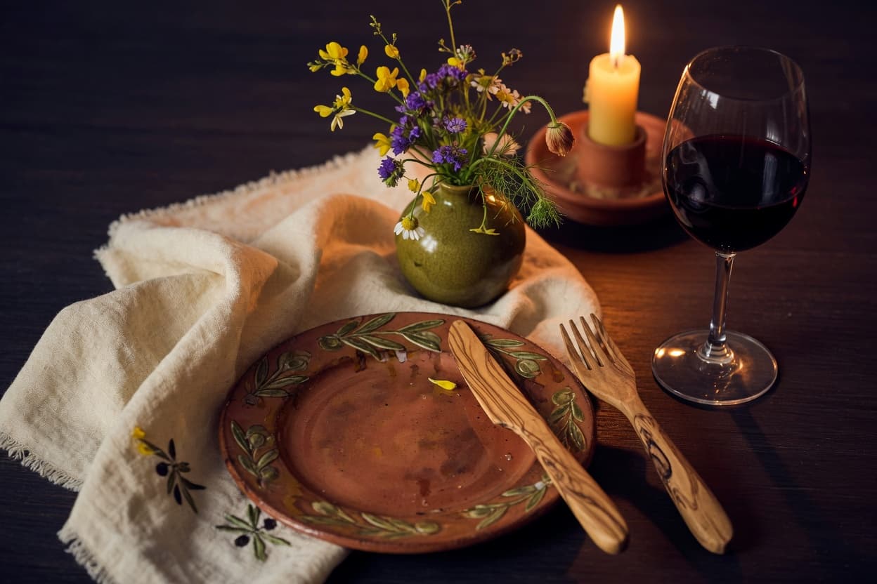 A table set for dinner on the Olivetta terrace
